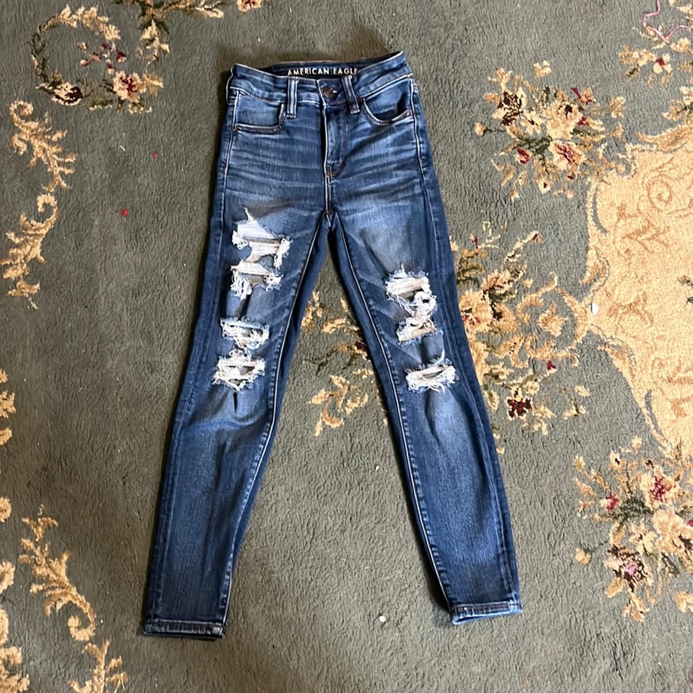 American Eagle Outfitters Women's Distressed High-Rise Skinny Jeans - Blue